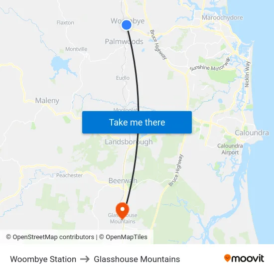 Woombye Station to Glasshouse Mountains map