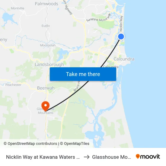 Nicklin Way at Kawana Waters Bowls Club to Glasshouse Mountains map