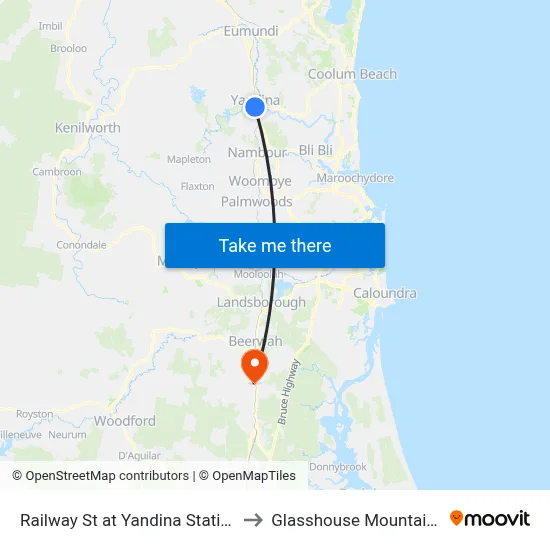 Railway St at Yandina Station to Glasshouse Mountains map
