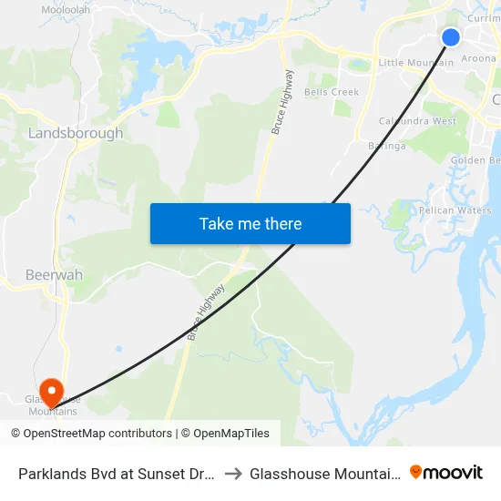 Parklands Bvd at Sunset Drive to Glasshouse Mountains map