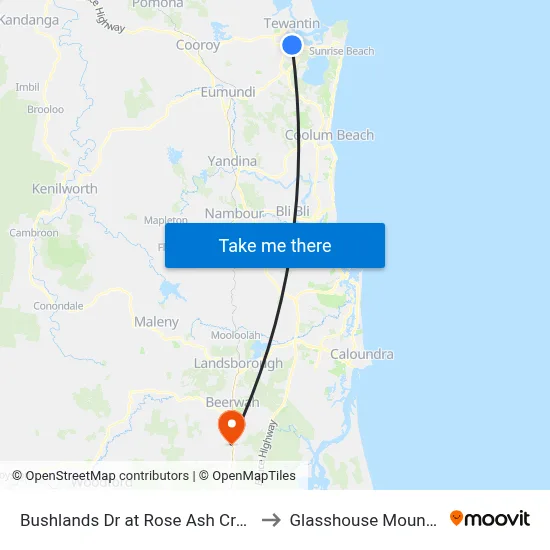 Bushlands Dr at Rose Ash Crescent to Glasshouse Mountains map