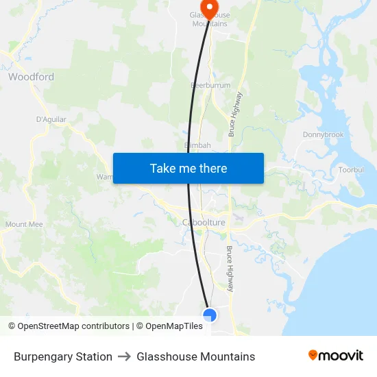 Burpengary Station to Glasshouse Mountains map