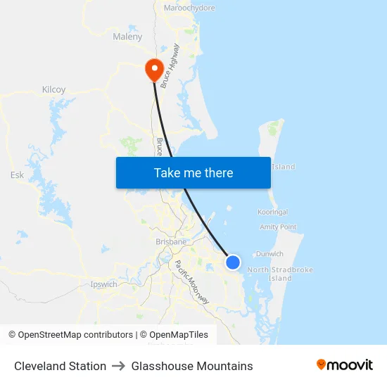 Cleveland Station to Glasshouse Mountains map