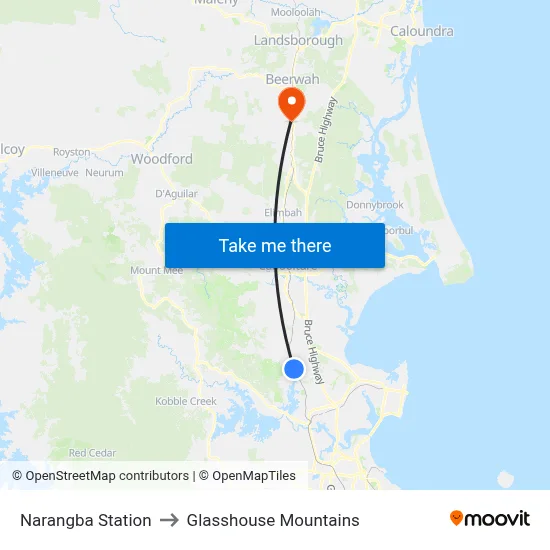 Narangba Station to Glasshouse Mountains map