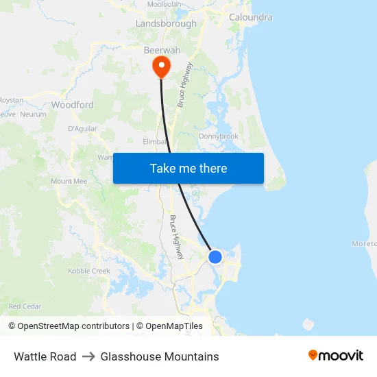 Wattle Road to Glasshouse Mountains map