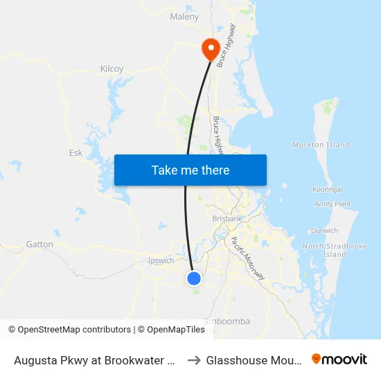 Augusta Pkwy at Brookwater Golf Club to Glasshouse Mountains map