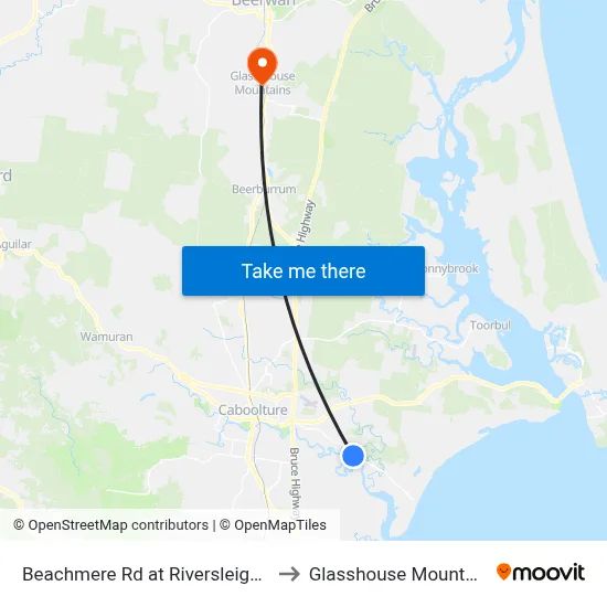 Beachmere Rd at Riversleigh Rd to Glasshouse Mountains map