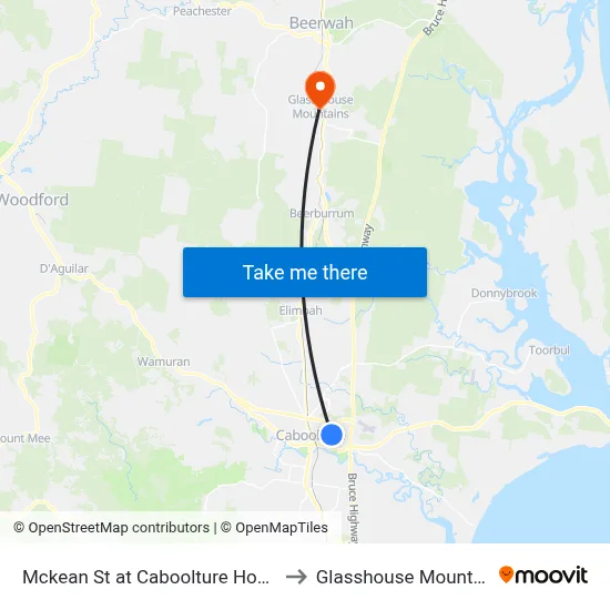 Mckean St at Caboolture Hospital to Glasshouse Mountains map