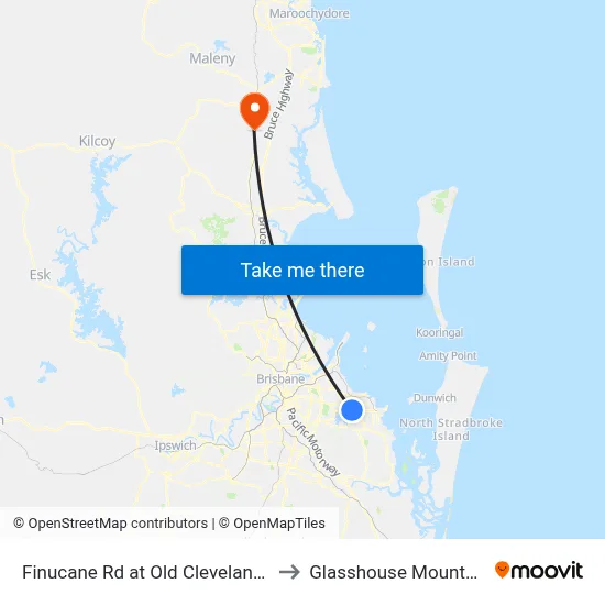 Finucane Rd at Old Cleveland Rd to Glasshouse Mountains map