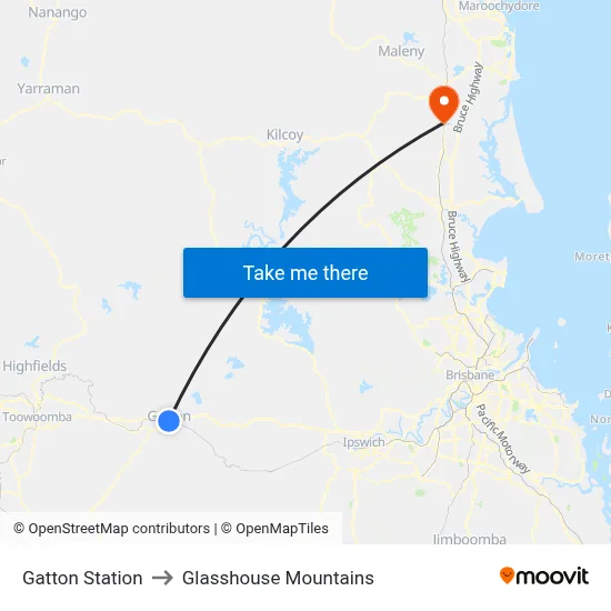 Gatton Station to Glasshouse Mountains map