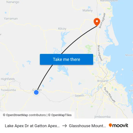 Lake Apex Dr at Gatton Apex Park to Glasshouse Mountains map