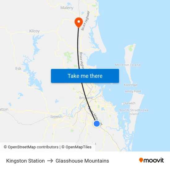 Kingston Station to Glasshouse Mountains map