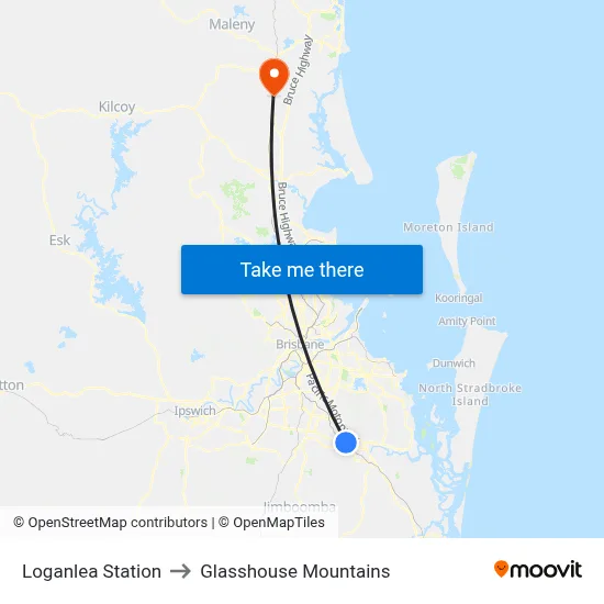Loganlea Station to Glasshouse Mountains map