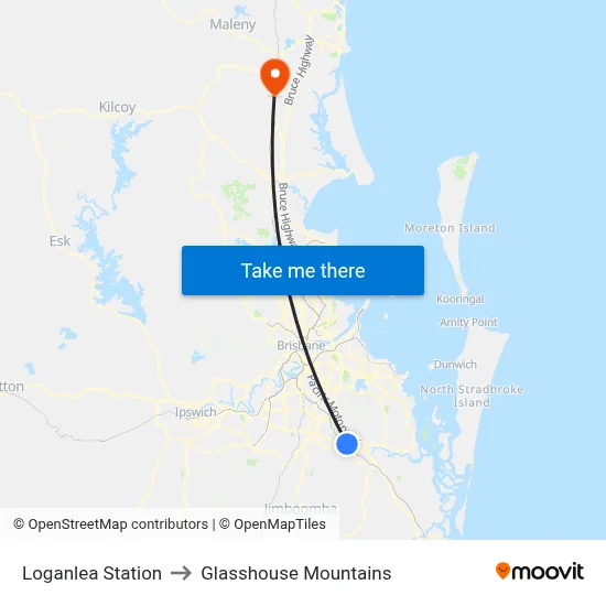 Loganlea Station to Glasshouse Mountains map
