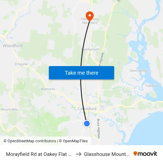 Morayfield Rd at Oakey Flat Road to Glasshouse Mountains map