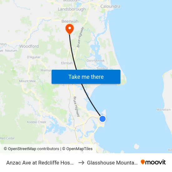 Anzac Ave at Redcliffe Hospital to Glasshouse Mountains map
