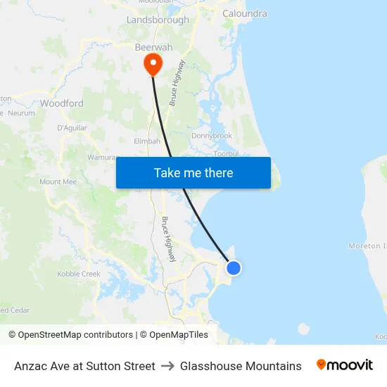 Anzac Ave at Sutton Street to Glasshouse Mountains map