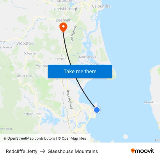 Redcliffe Jetty to Glasshouse Mountains map