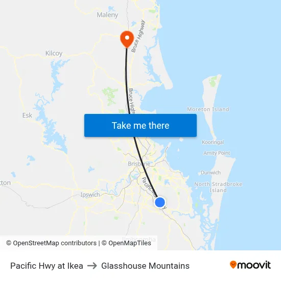 Pacific Hwy at Ikea to Glasshouse Mountains map