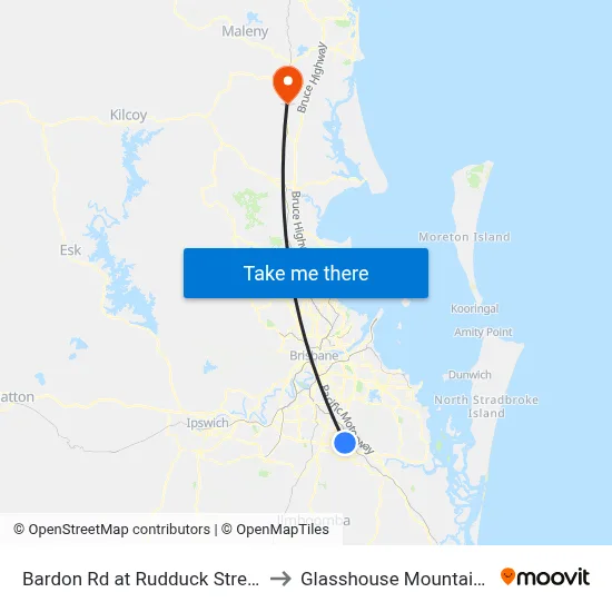 Bardon Rd at Rudduck Street to Glasshouse Mountains map