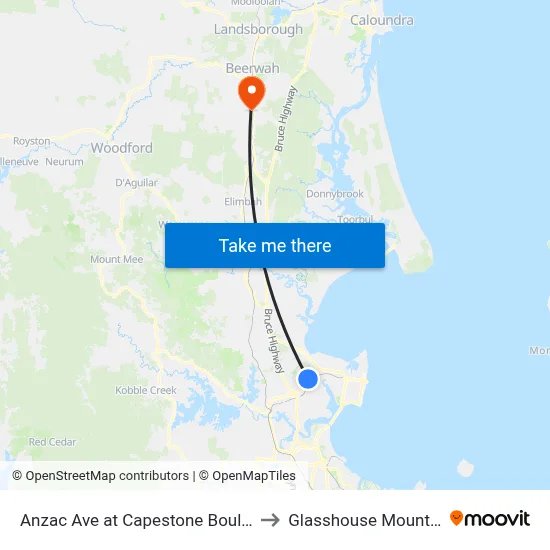 Anzac Ave at Capestone Boulevard to Glasshouse Mountains map