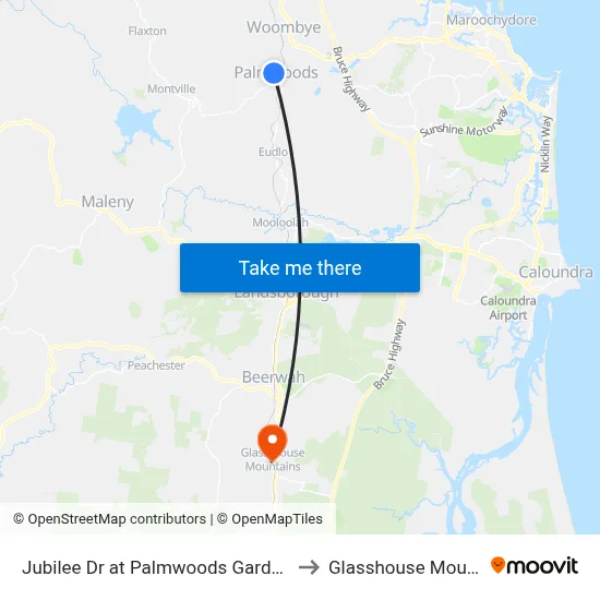 Jubilee Dr at Palmwoods Garden Village to Glasshouse Mountains map