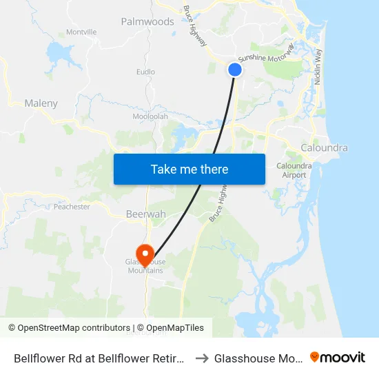 Bellflower Rd at Bellflower Retirement Resort to Glasshouse Mountains map