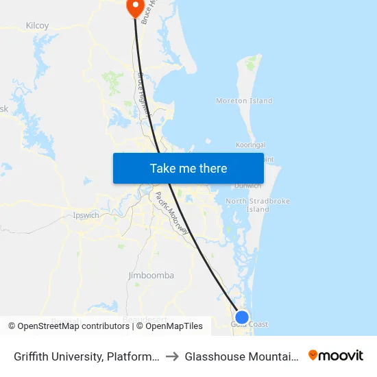 Griffith University, Platform 4 to Glasshouse Mountains map