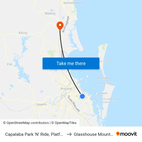 Capalaba Park 'N' Ride, Platform 2 to Glasshouse Mountains map
