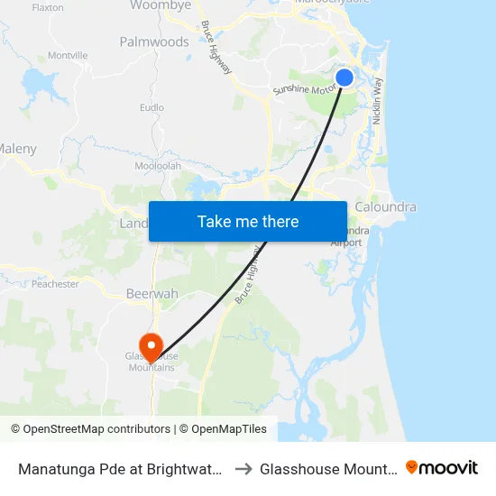 Manatunga Pde at Brightwater Bvd to Glasshouse Mountains map