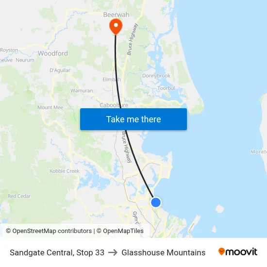 Sandgate Central, Stop 33 to Glasshouse Mountains map