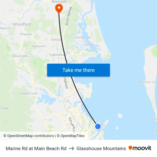 Marine Rd at Main Beach Rd to Glasshouse Mountains map