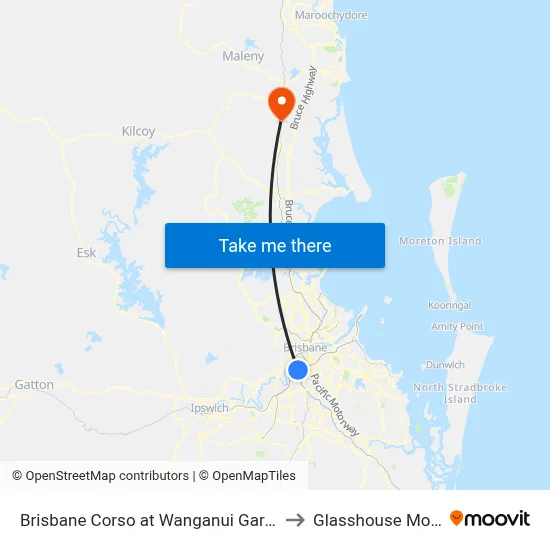 Brisbane Corso at Wanganui Gardens, Stop 35 to Glasshouse Mountains map