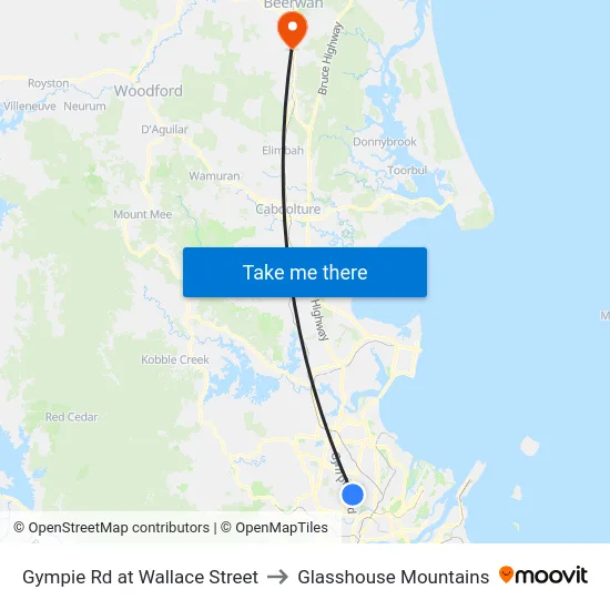 Gympie Rd at Wallace Street to Glasshouse Mountains map
