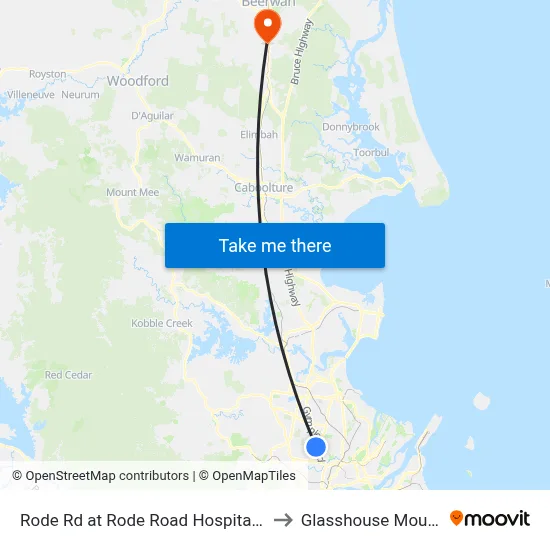 Rode Rd at Rode Road Hospital, Stop 36 to Glasshouse Mountains map