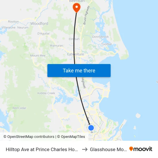 Hilltop Ave at Prince Charles Hospital, Stop 35 to Glasshouse Mountains map