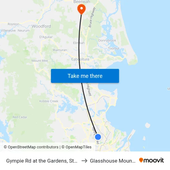 Gympie Rd at the Gardens, Stop 38a to Glasshouse Mountains map