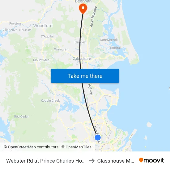 Webster Rd at Prince Charles Hospital, Stop 38 to Glasshouse Mountains map