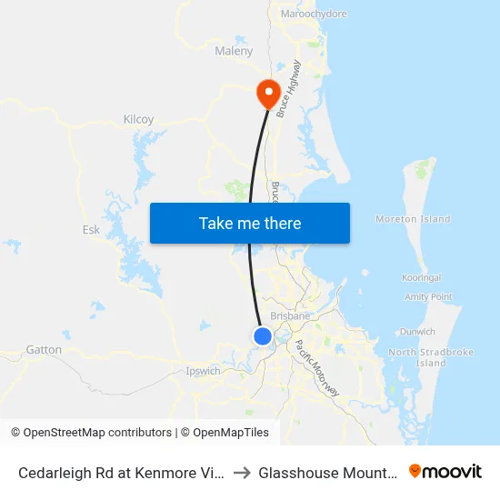 Cedarleigh Rd at Kenmore Village to Glasshouse Mountains map