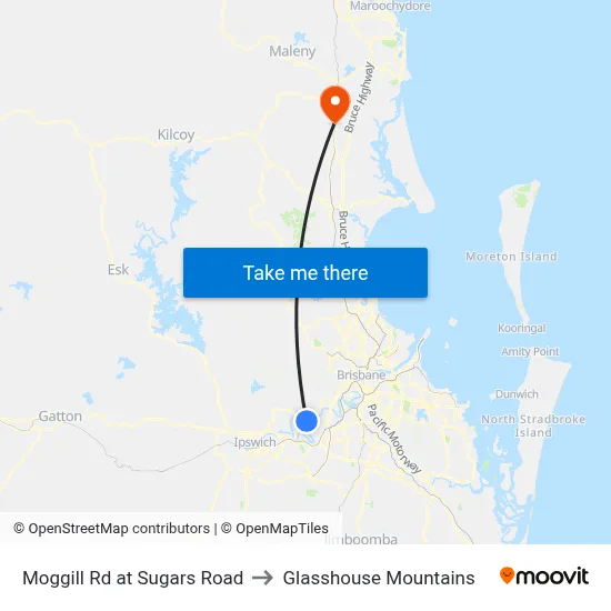 Moggill Rd at Sugars Road to Glasshouse Mountains map