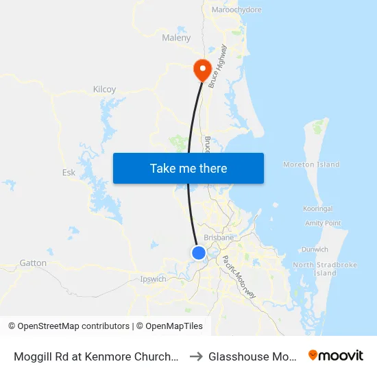 Moggill Rd at Kenmore Churches, Stop 35 to Glasshouse Mountains map