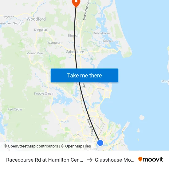 Racecourse Rd at Hamilton Central, Stop 20 to Glasshouse Mountains map