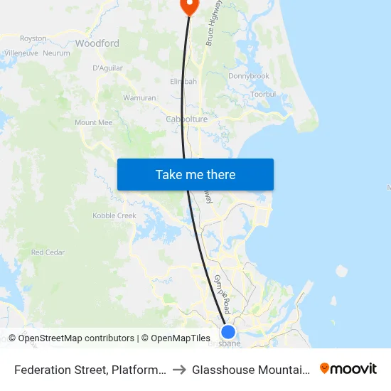 Federation Street, Platform 2 to Glasshouse Mountains map