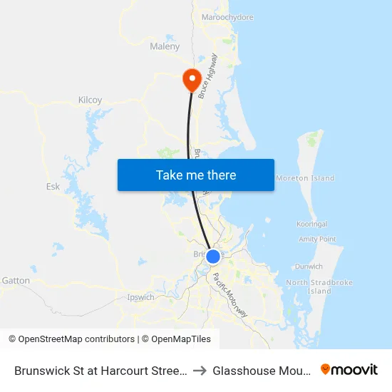 Brunswick St at Harcourt Street, Stop 6 to Glasshouse Mountains map