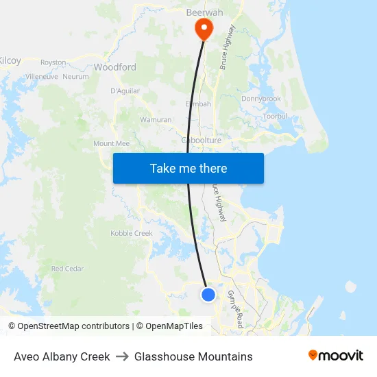 Aveo Albany Creek to Glasshouse Mountains map