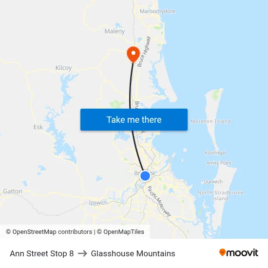 Ann Street Stop 8 to Glasshouse Mountains map