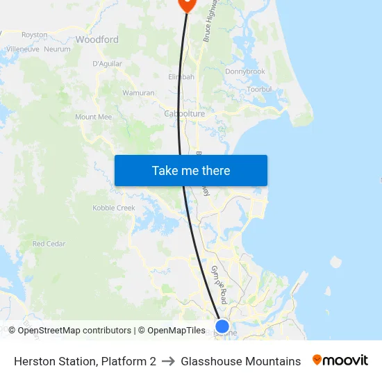 Herston Station, Platform 2 to Glasshouse Mountains map
