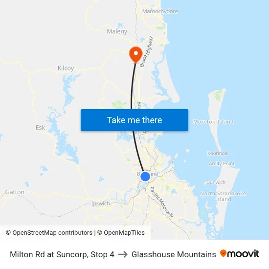Milton Rd at Suncorp, Stop 4 to Glasshouse Mountains map