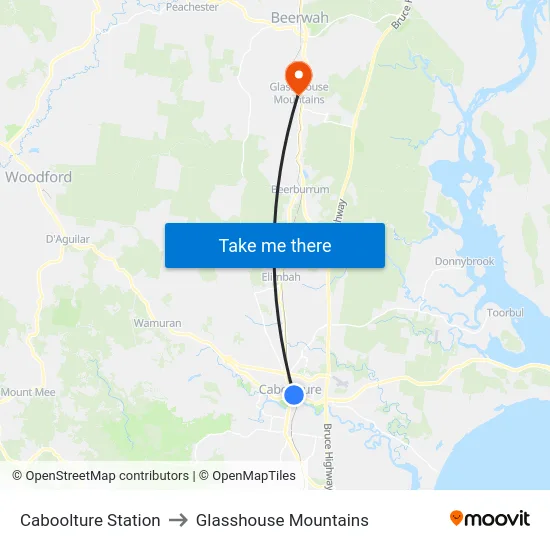 Caboolture Station to Glasshouse Mountains map