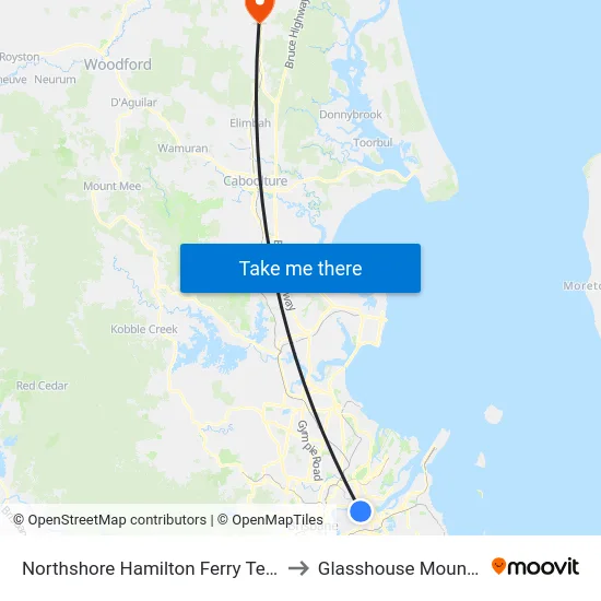 Northshore Hamilton Ferry Terminal to Glasshouse Mountains map